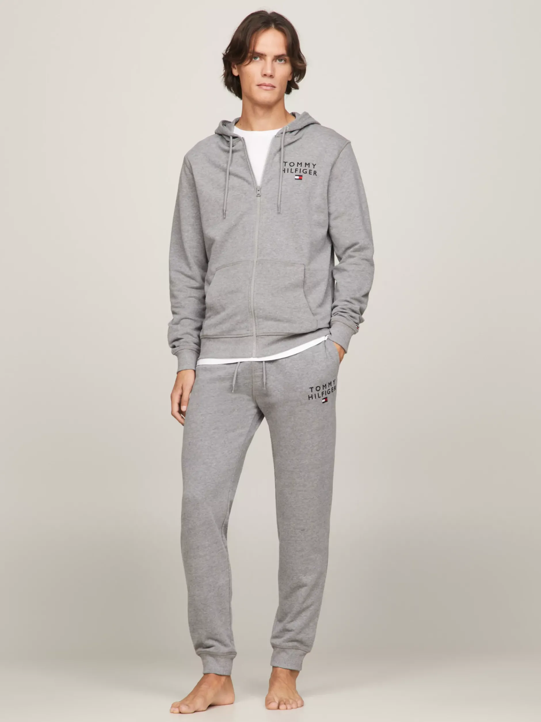 Stroje Domowe*Tommy Hilfiger Bluza Z Kapturem Lounge TH Original Z Logo MEDIUM GREY HEATHER