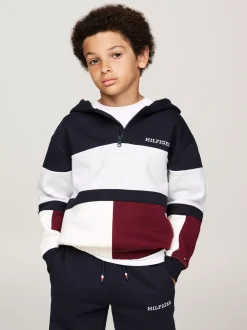 Bluzy Dresowe I Z Kapturem*Tommy Hilfiger Bluza Z Kapturem W Bloki Kolorów RED WHITE BLUE