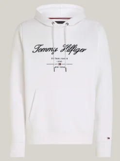 Bluzy Dresowe & Z Kapturem*Tommy Hilfiger Bluza Z Kapturem Z Kaligrafowanym Logo WHITE