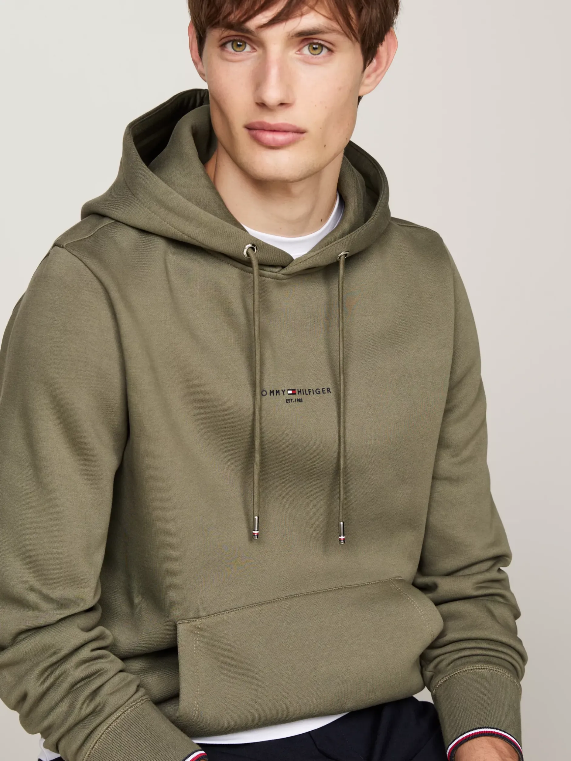 Bluzy Dresowe & Z Kapturem*Tommy Hilfiger Bluza Z Kapturem Z Mankietami Z Tasiemką BATTLE GREEN