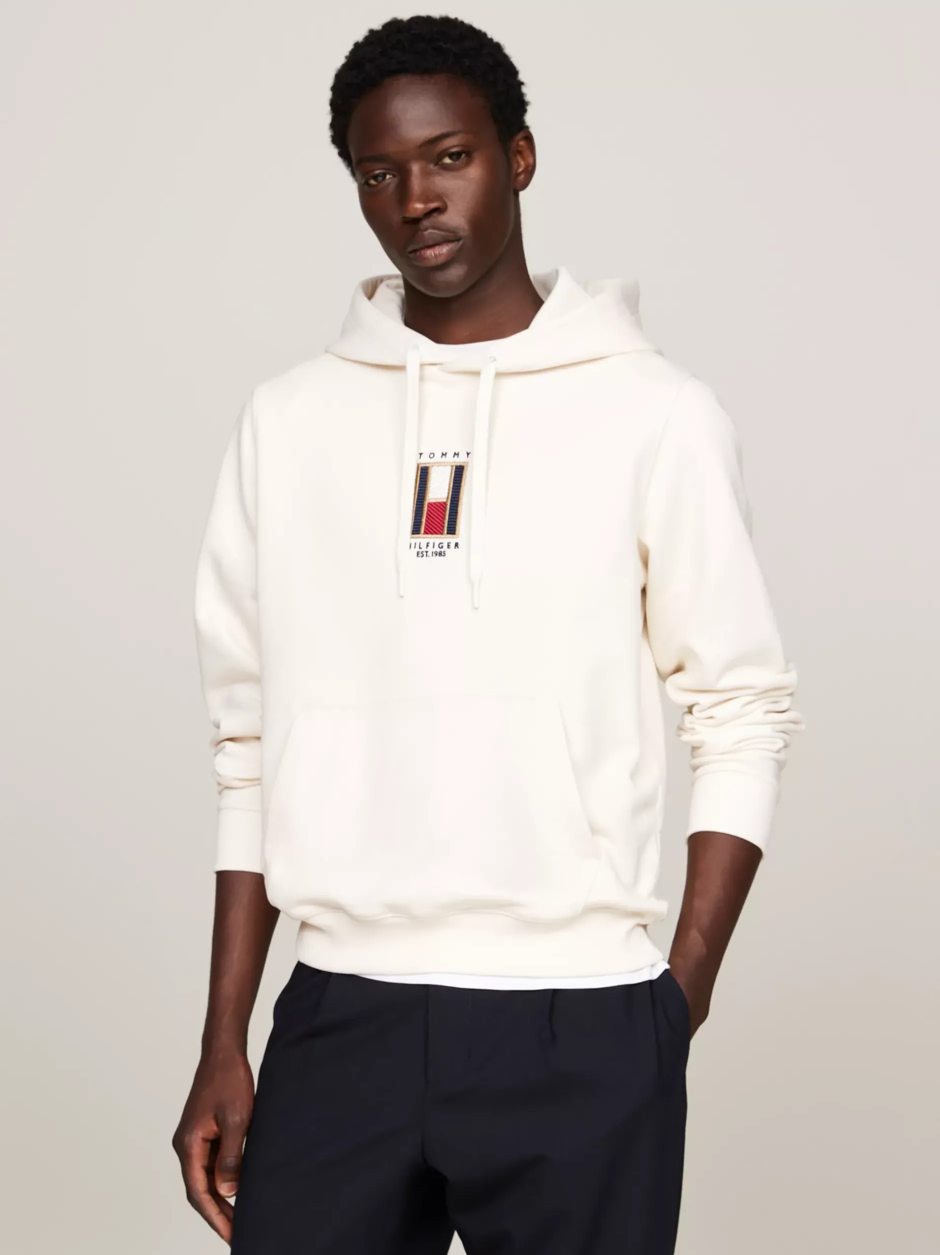 Bluzy Dresowe & Z Kapturem*Tommy Hilfiger Bluza Z Kapturem Z Troczkami I Pionowym Logo IVORY PETAL