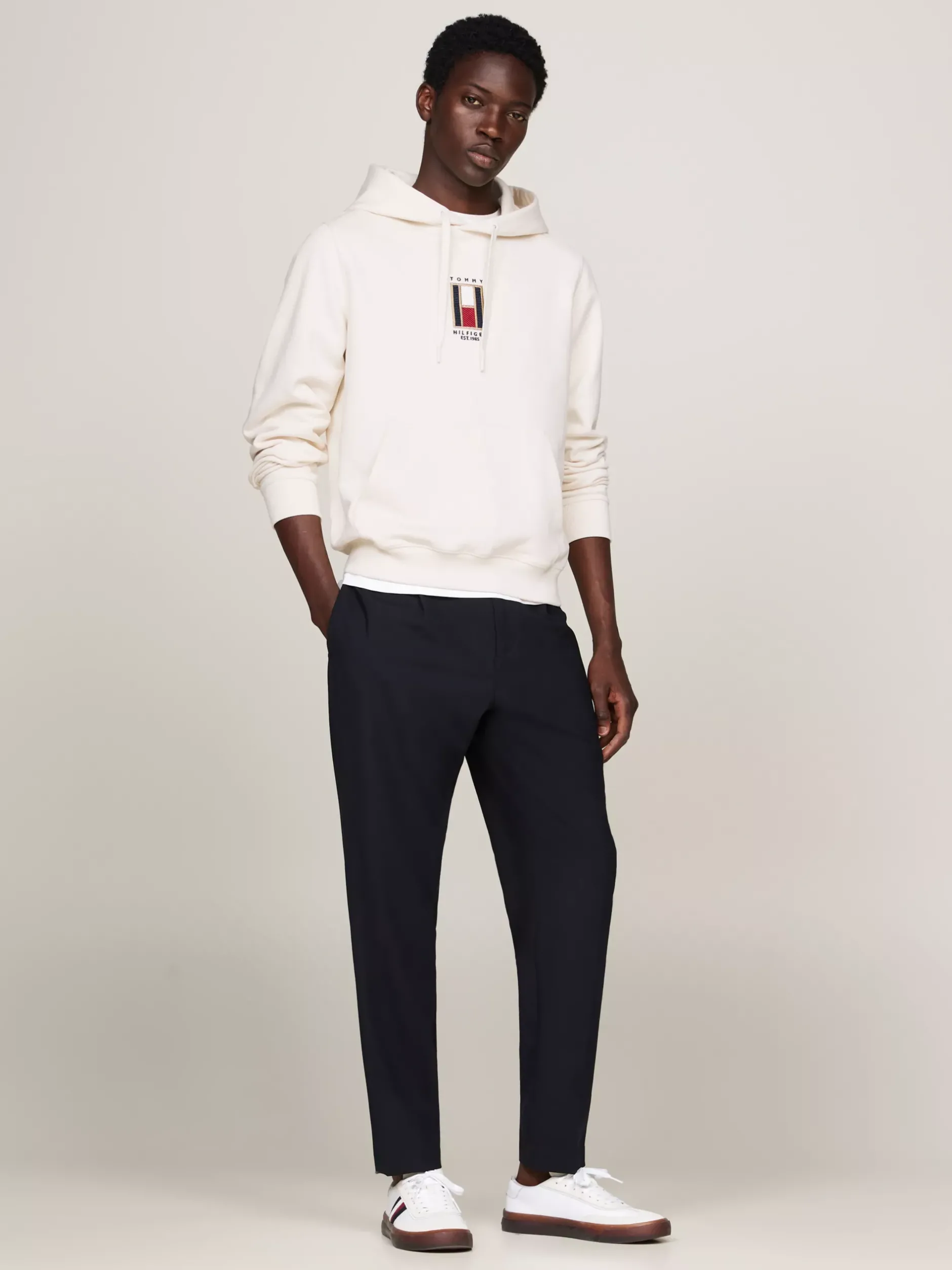 Bluzy Dresowe & Z Kapturem*Tommy Hilfiger Bluza Z Kapturem Z Troczkami I Pionowym Logo IVORY PETAL