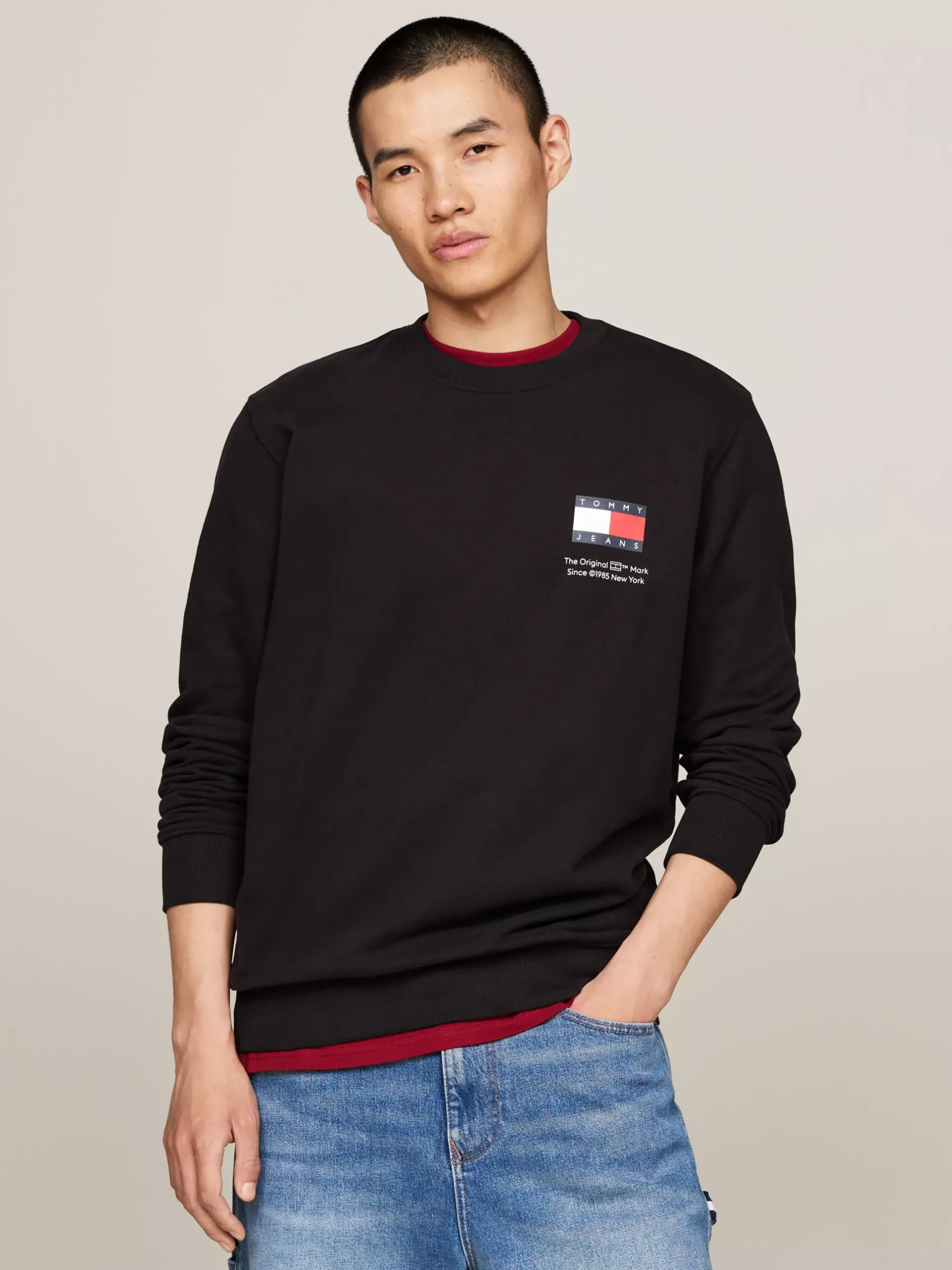 Bluzy Dresowe & Z Kapturem*Tommy Hilfiger Bluza Z Logo I Okrągłym Dekoltem BLACK