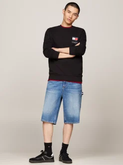 Bluzy Dresowe & Z Kapturem*Tommy Hilfiger Bluza Z Logo I Okrągłym Dekoltem BLACK