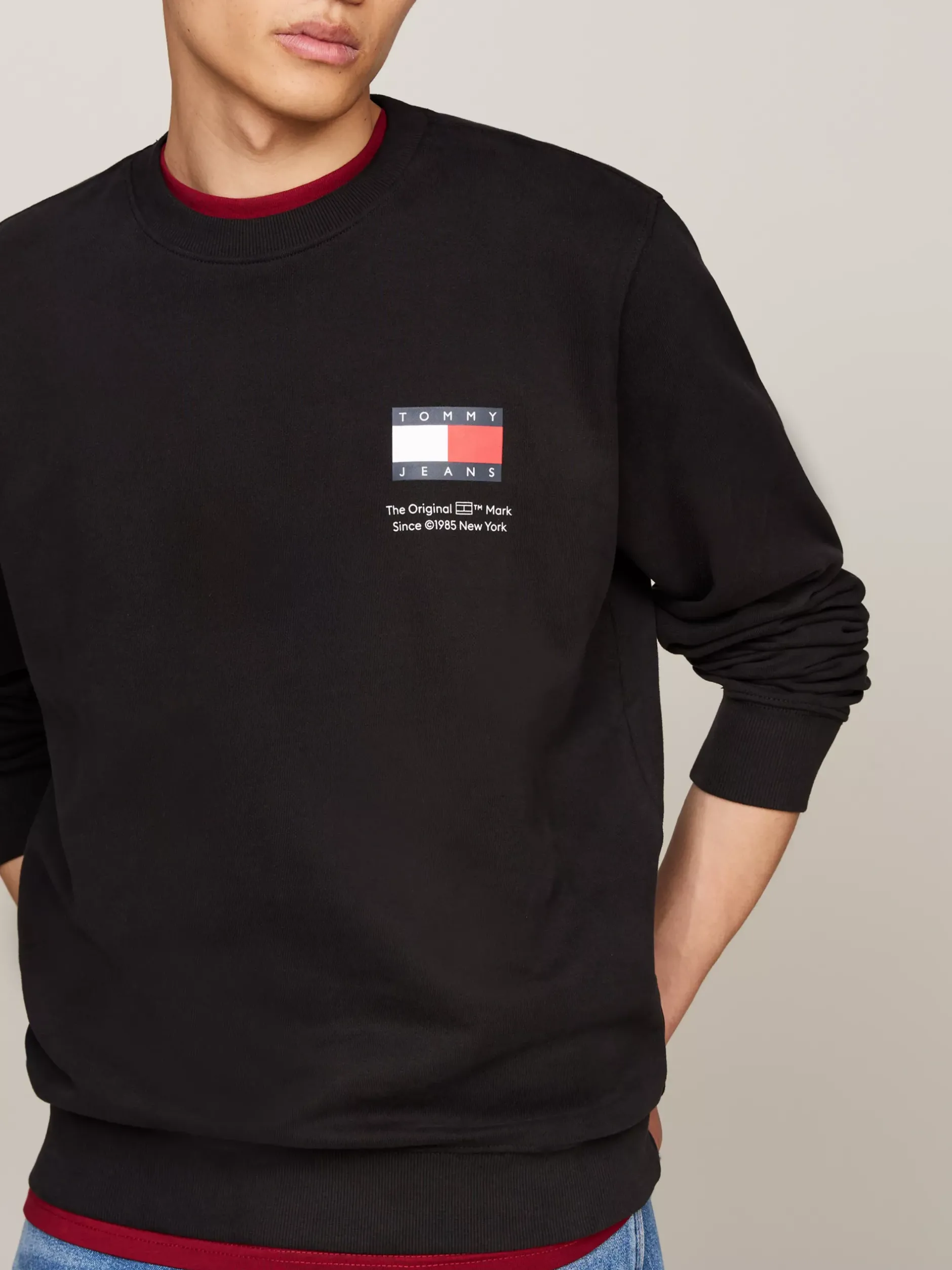 Bluzy Dresowe & Z Kapturem*Tommy Hilfiger Bluza Z Logo I Okrągłym Dekoltem BLACK