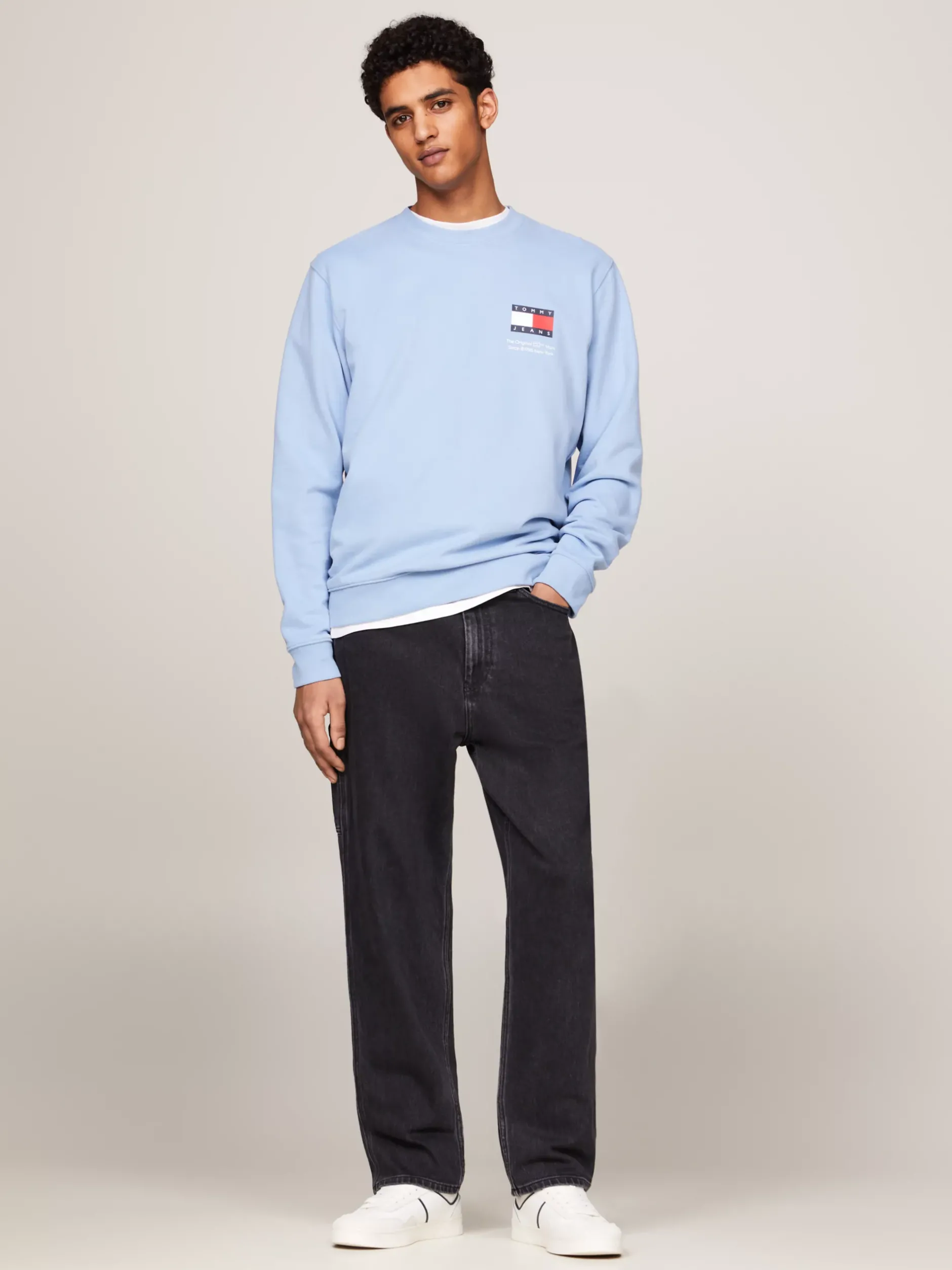 Bluzy Dresowe & Z Kapturem*Tommy Hilfiger Bluza Z Logo I Okrągłym Dekoltem WESTSIDE BLUE