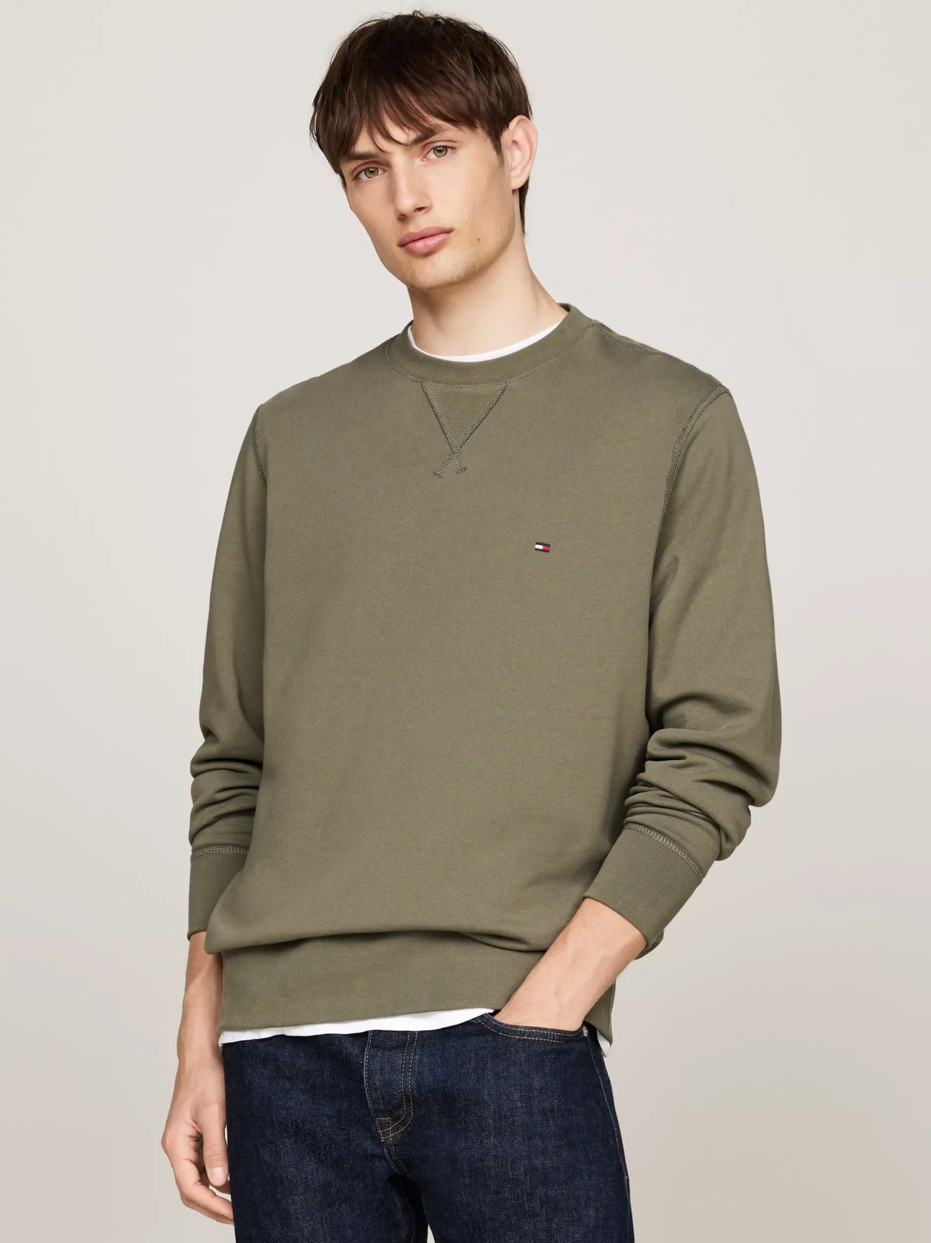 Bluzy Dresowe & Z Kapturem*Tommy Hilfiger Bluza Z Okrągłym Dekoltem BATTLE GREEN