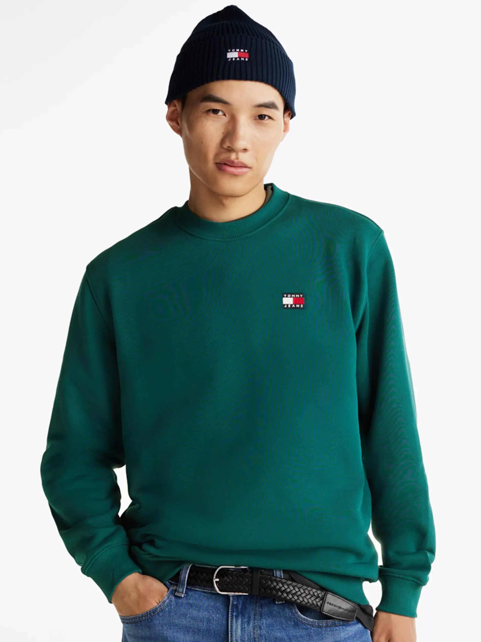 Bluzy Dresowe & Z Kapturem*Tommy Hilfiger Bluza Z Okrągłym Dekoltem I Naszywką Tommy DEEP SEAWATER