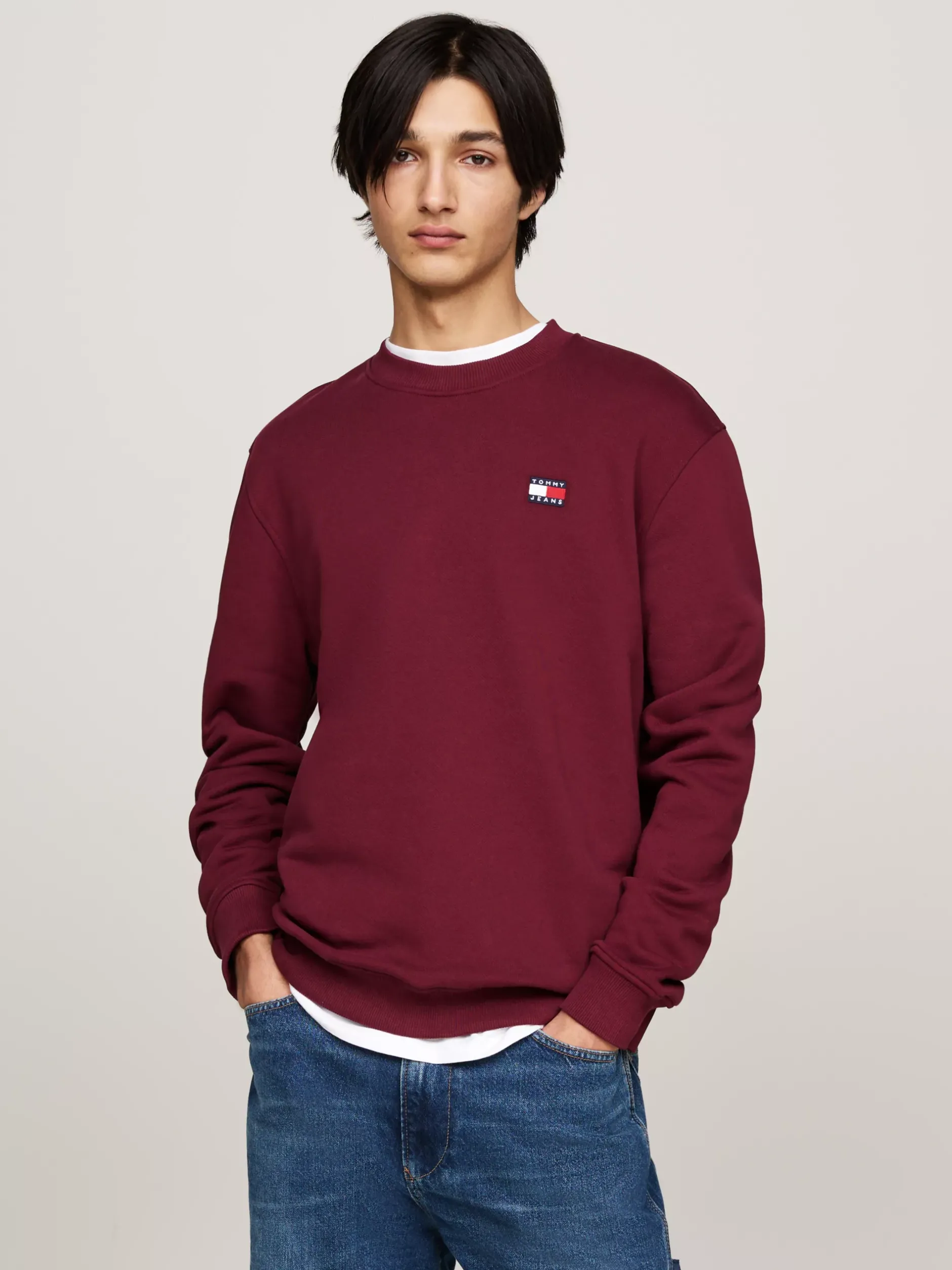 Bluzy Dresowe & Z Kapturem*Tommy Hilfiger Bluza Z Okrągłym Dekoltem I Naszywką Tommy DEEP ROUGE