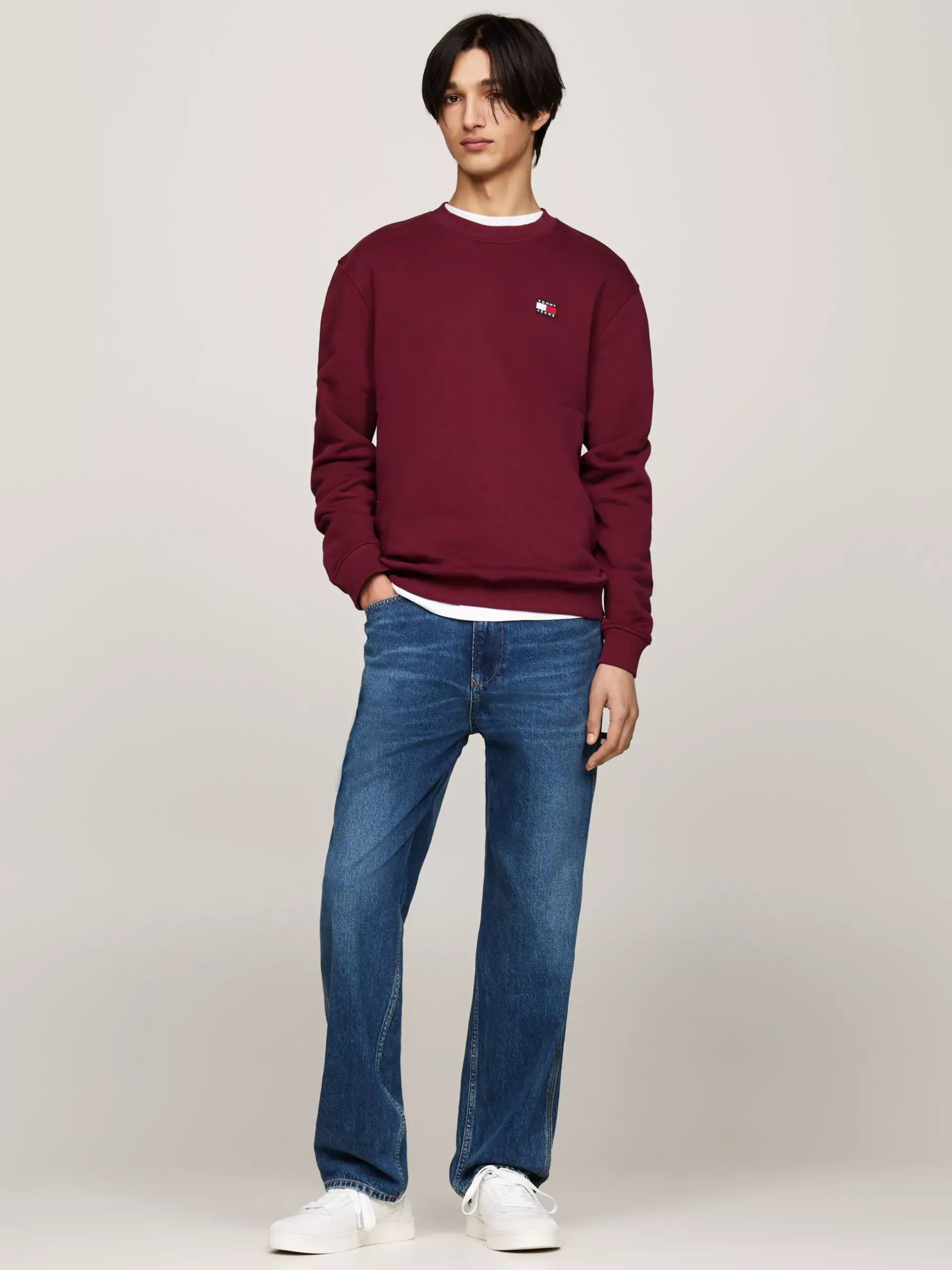 Bluzy Dresowe & Z Kapturem*Tommy Hilfiger Bluza Z Okrągłym Dekoltem I Naszywką Tommy DEEP ROUGE