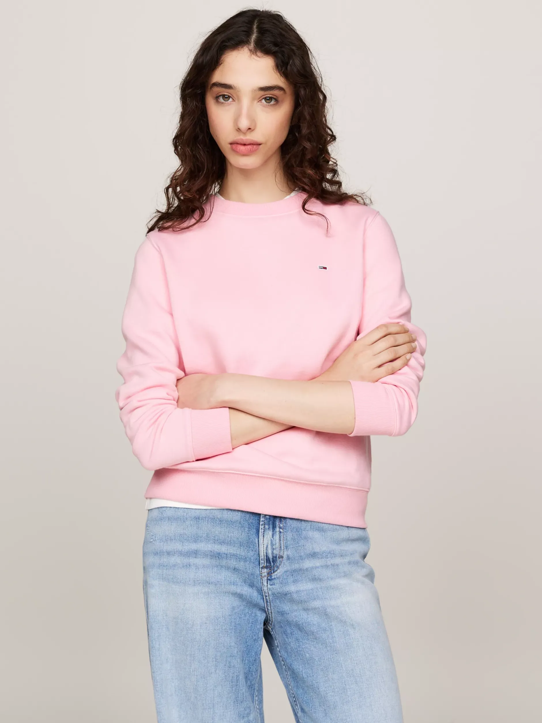Bluzy Dresowe & Z Kapturem*Tommy Hilfiger Bluza Z Okrągłym Dekoltem I Naszywką Z Flagą BALLET PINK