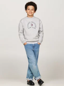 Bluzy Dresowe I Z Kapturem*Tommy Hilfiger Bluza Z Okrągłym Dekoltem I Logo LIGHT GREY HEATHER