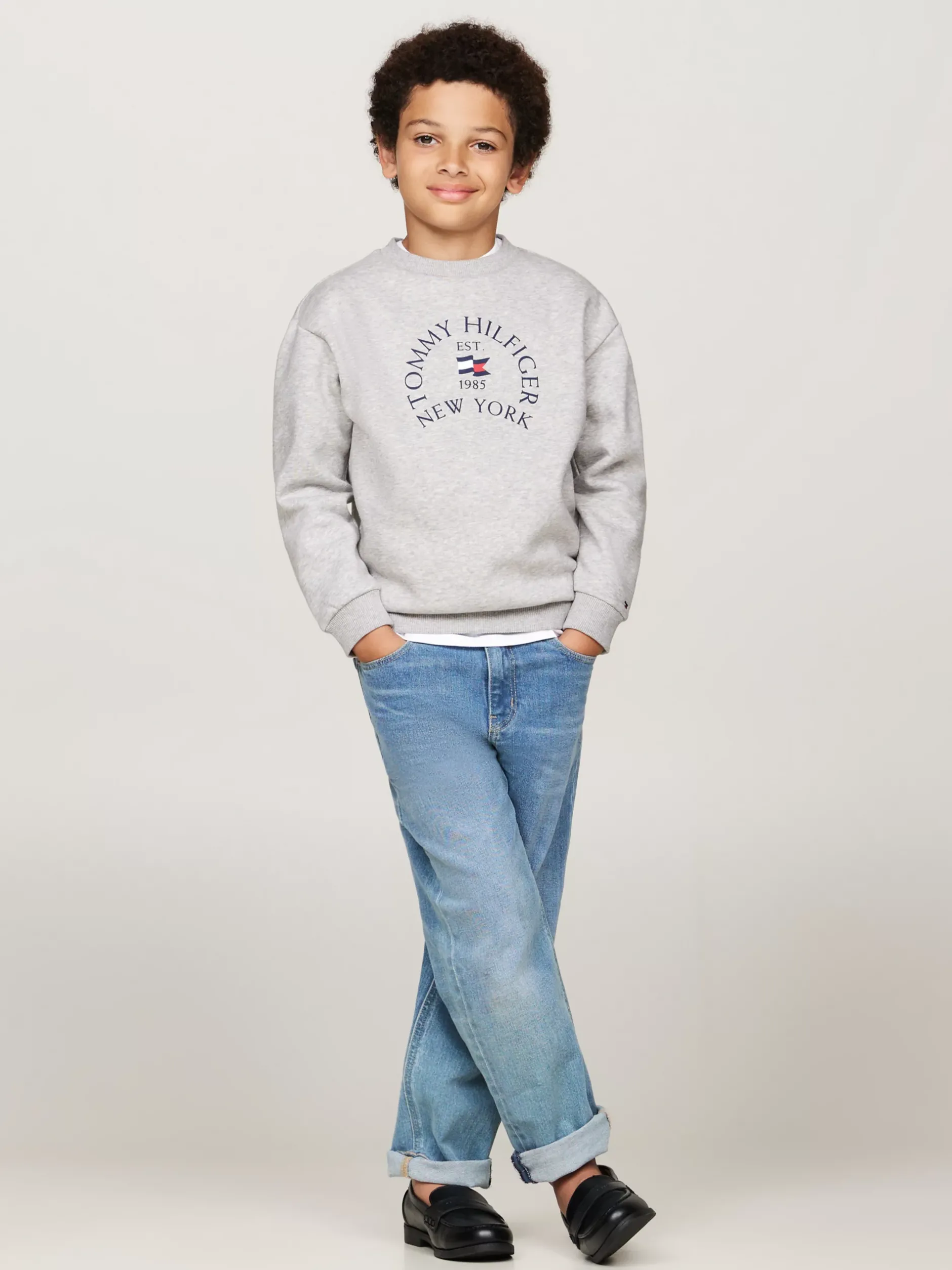Bluzy Dresowe I Z Kapturem*Tommy Hilfiger Bluza Z Okrągłym Dekoltem I Logo LIGHT GREY HEATHER