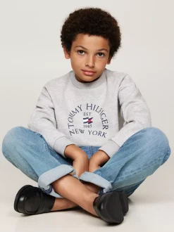 Bluzy Dresowe I Z Kapturem*Tommy Hilfiger Bluza Z Okrągłym Dekoltem I Logo LIGHT GREY HEATHER