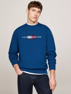 Bluzy Dresowe & Z Kapturem*Tommy Hilfiger Bluza Z Okrągłym Dekoltem I Wyszywanym Logo DEEP INDIGO