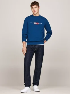 Bluzy Dresowe & Z Kapturem*Tommy Hilfiger Bluza Z Okrągłym Dekoltem I Wyszywanym Logo DEEP INDIGO