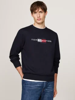 Bluzy Dresowe & Z Kapturem*Tommy Hilfiger Bluza Z Okrągłym Dekoltem I Wyszywanym Logo DESERT SKY