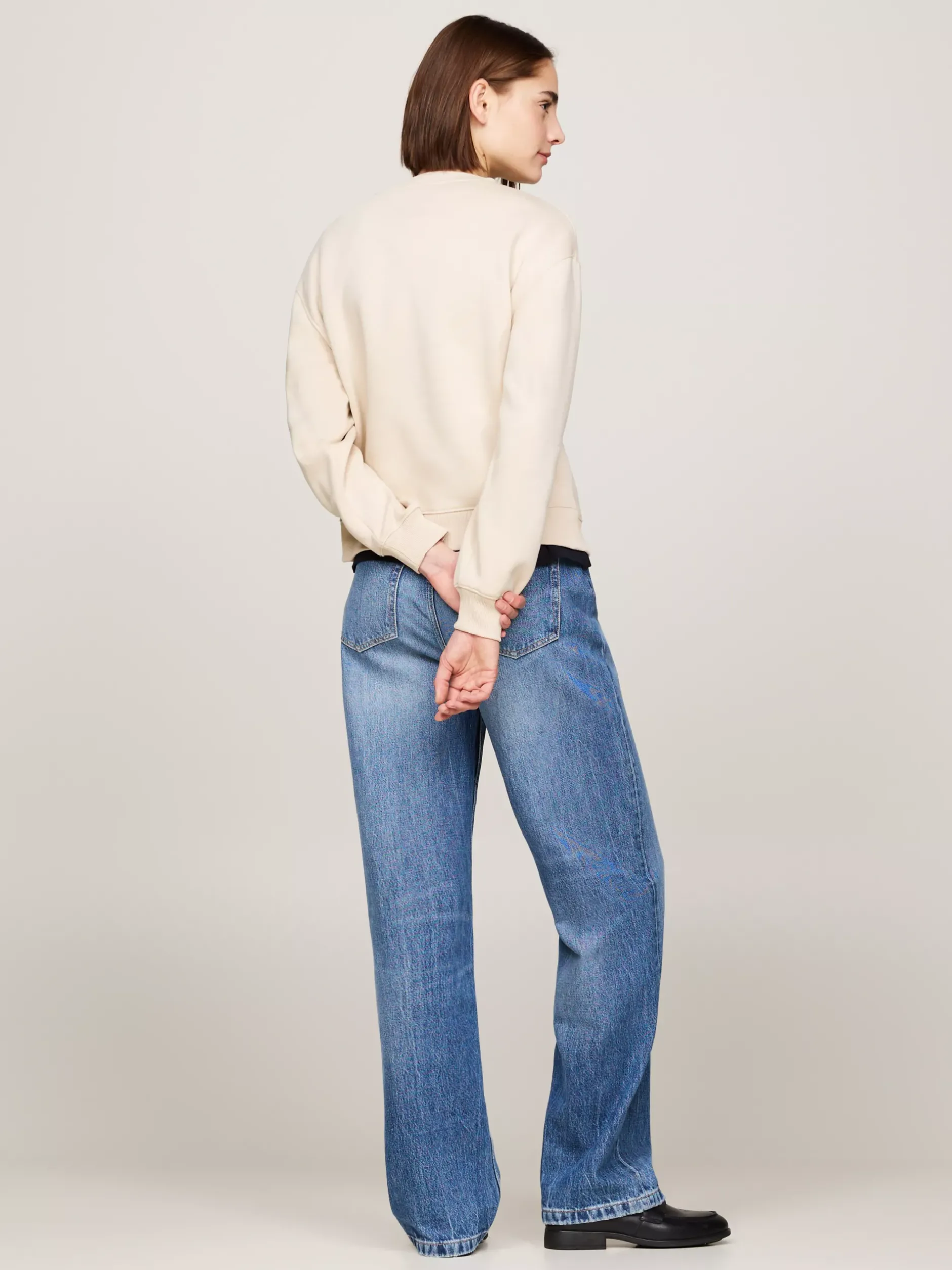 Bluzy Dresowe & Z Kapturem*Tommy Hilfiger Bluza Z Okrągłym Dekoltem I Logo CLASSIC BEIGE
