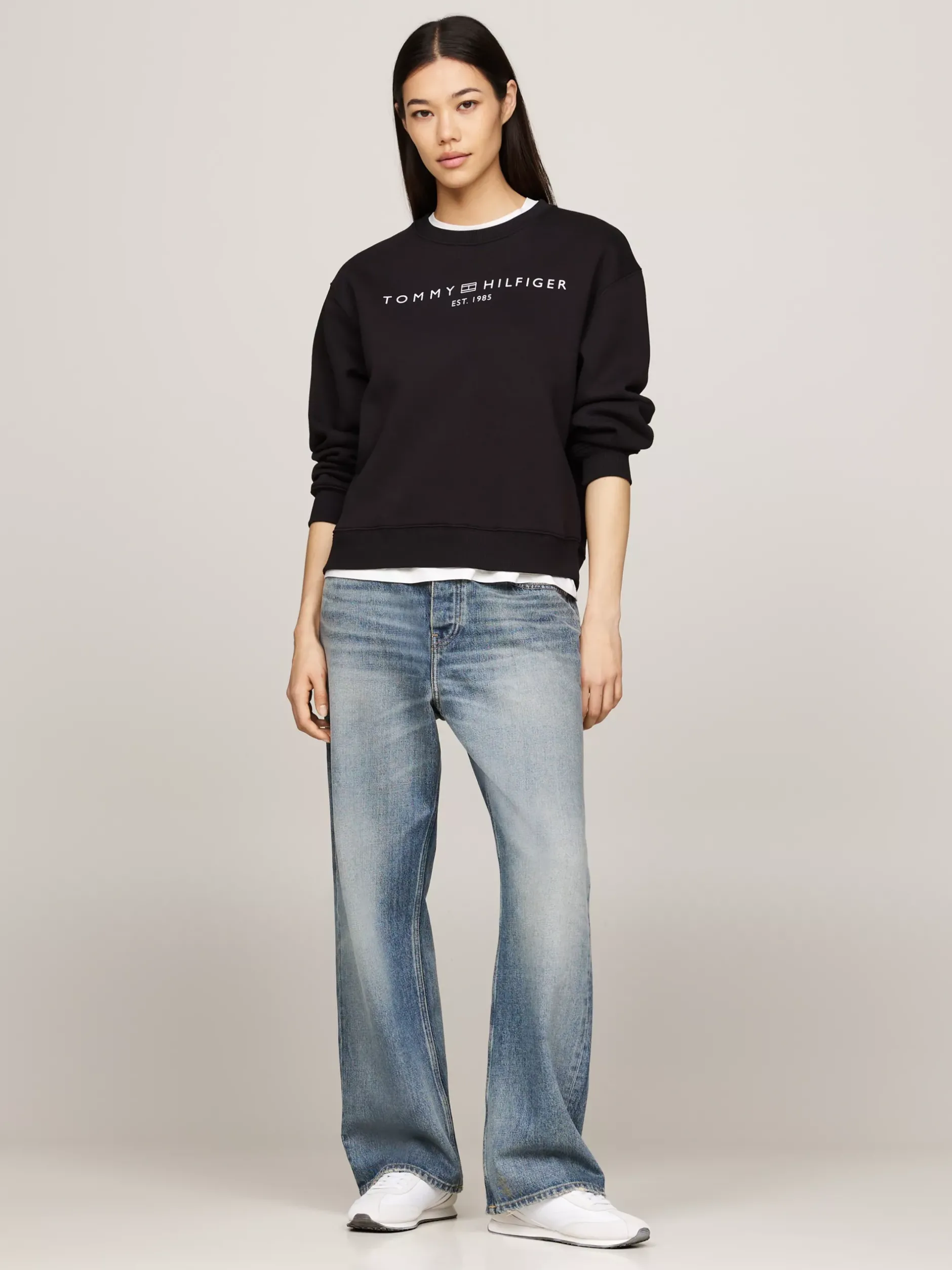 Bluzy Dresowe & Z Kapturem*Tommy Hilfiger Bluza Z Okrągłym Dekoltem I Logo BLACK