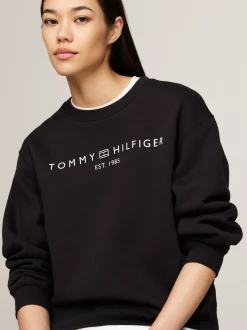 Bluzy Dresowe & Z Kapturem*Tommy Hilfiger Bluza Z Okrągłym Dekoltem I Logo BLACK