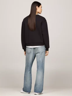 Bluzy Dresowe & Z Kapturem*Tommy Hilfiger Bluza Z Okrągłym Dekoltem I Logo BLACK