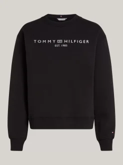 Bluzy Dresowe & Z Kapturem*Tommy Hilfiger Bluza Z Okrągłym Dekoltem I Logo BLACK