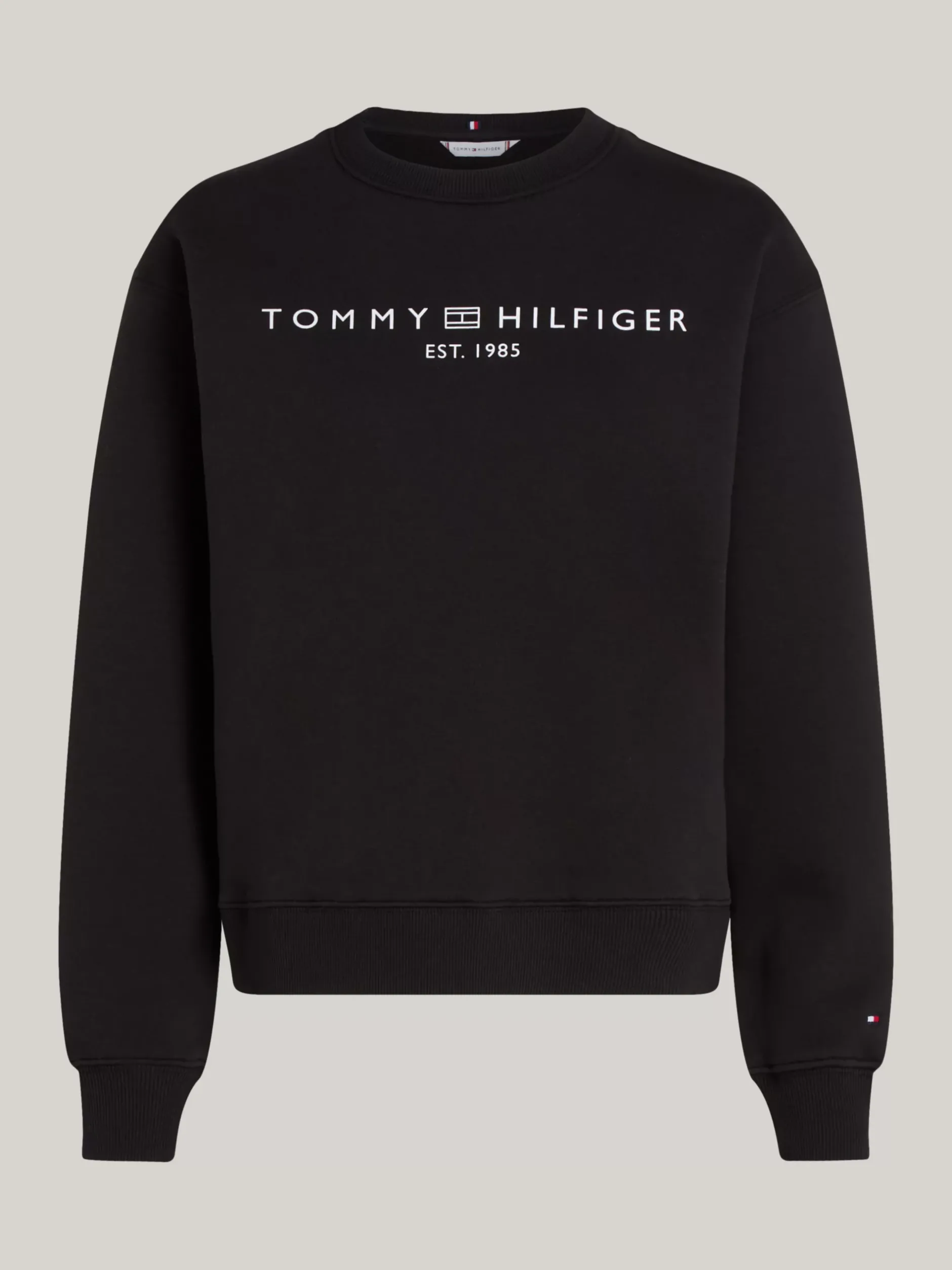 Bluzy Dresowe & Z Kapturem*Tommy Hilfiger Bluza Z Okrągłym Dekoltem I Logo BLACK