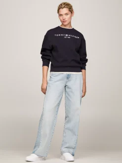 Bluzy Dresowe & Z Kapturem*Tommy Hilfiger Bluza Z Okrągłym Dekoltem I Logo DESERT SKY