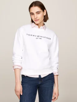 Bluzy Dresowe & Z Kapturem*Tommy Hilfiger Bluza Z Okrągłym Dekoltem I Logo TH OPTIC WHITE