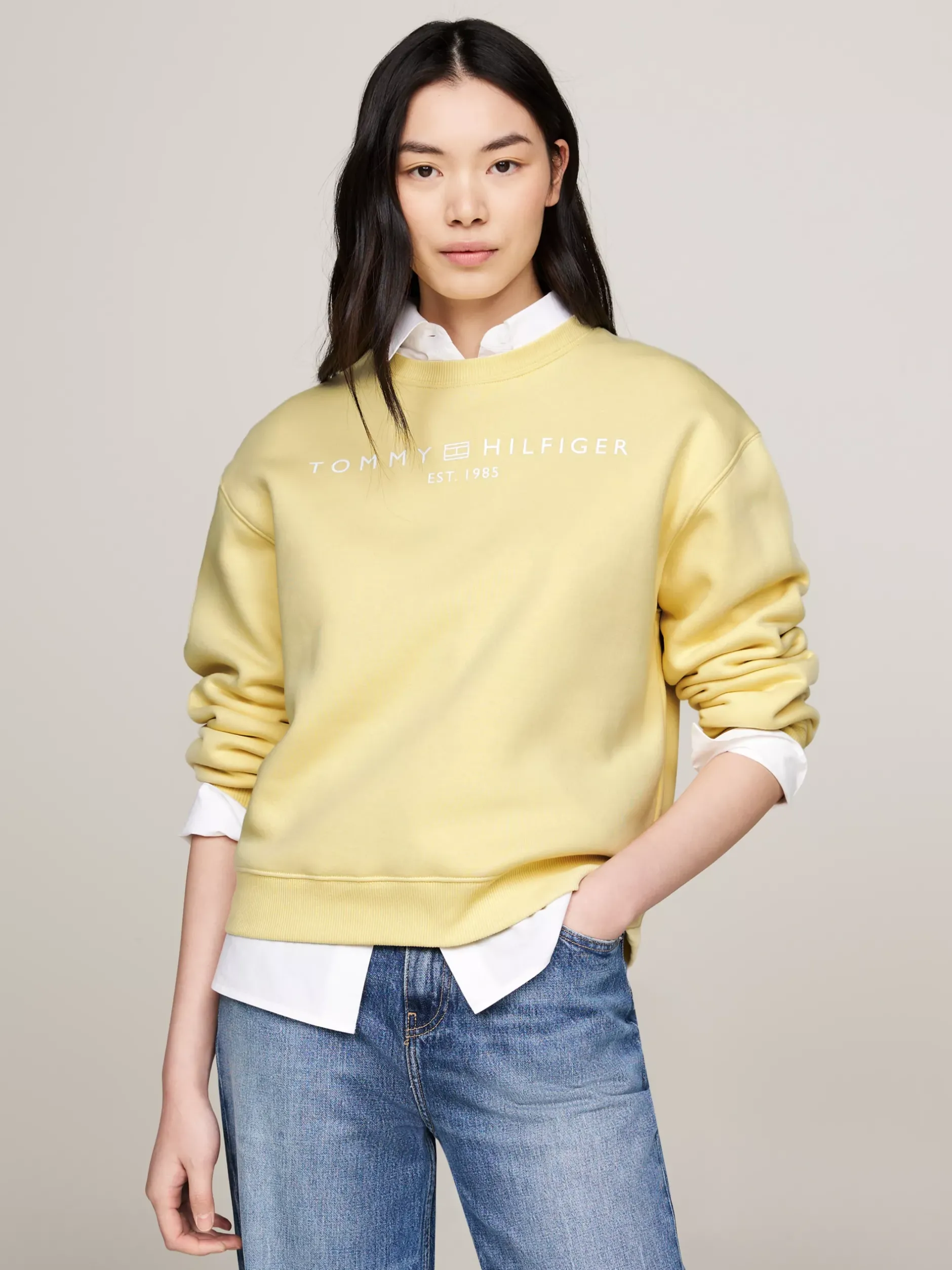 Bluzy Dresowe & Z Kapturem*Tommy Hilfiger Bluza Z Okrągłym Dekoltem I Logo LEMON ZEST