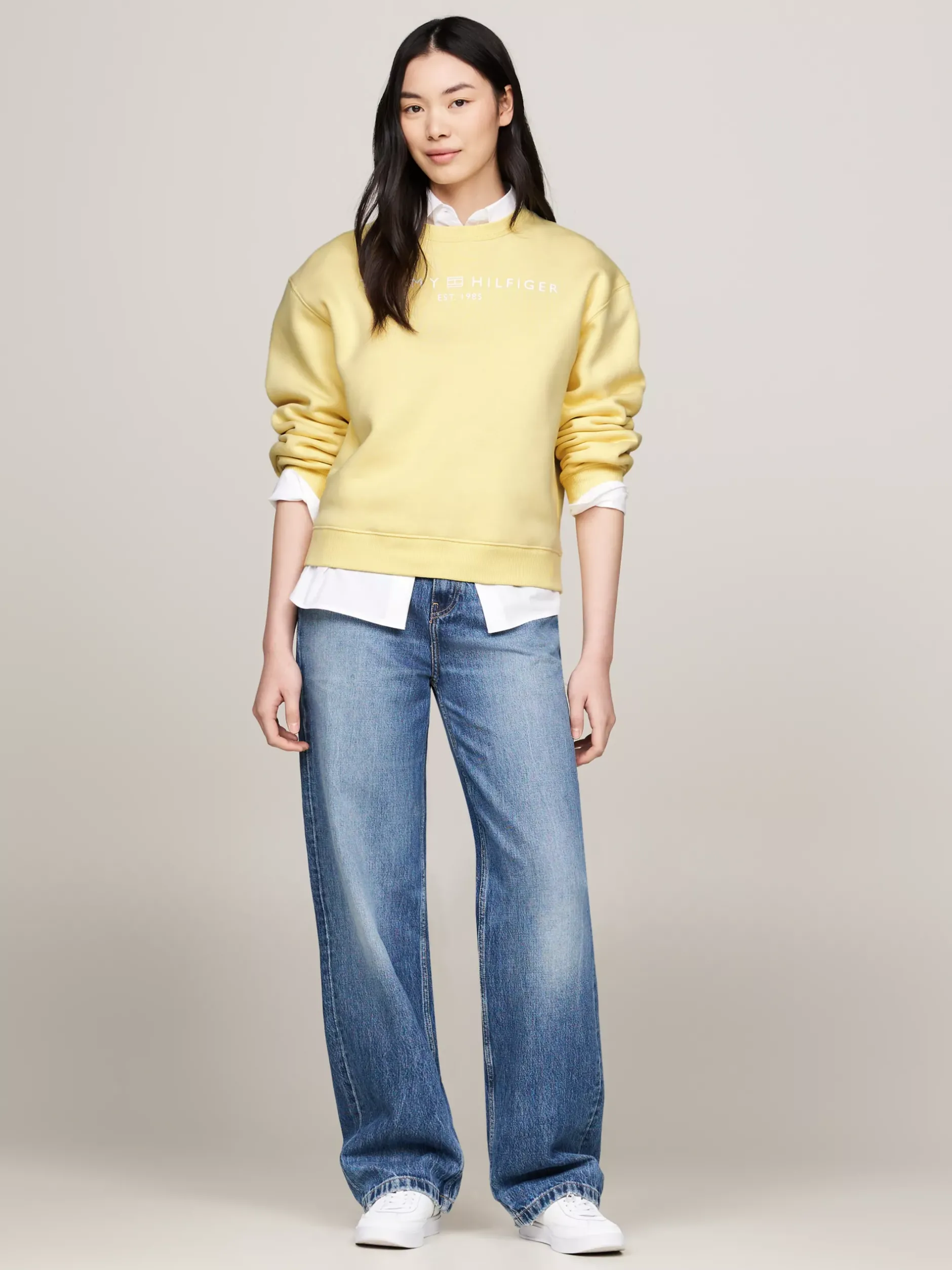 Bluzy Dresowe & Z Kapturem*Tommy Hilfiger Bluza Z Okrągłym Dekoltem I Logo LEMON ZEST