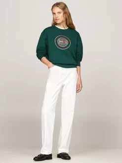 Bluzy Dresowe & Z Kapturem*Tommy Hilfiger Bluza Z Okrągłym Dekoltem I Wyszywanym Logo ORNAMENTAL GREEN