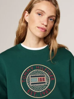 Bluzy Dresowe & Z Kapturem*Tommy Hilfiger Bluza Z Okrągłym Dekoltem I Wyszywanym Logo ORNAMENTAL GREEN