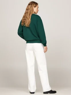Bluzy Dresowe & Z Kapturem*Tommy Hilfiger Bluza Z Okrągłym Dekoltem I Wyszywanym Logo ORNAMENTAL GREEN