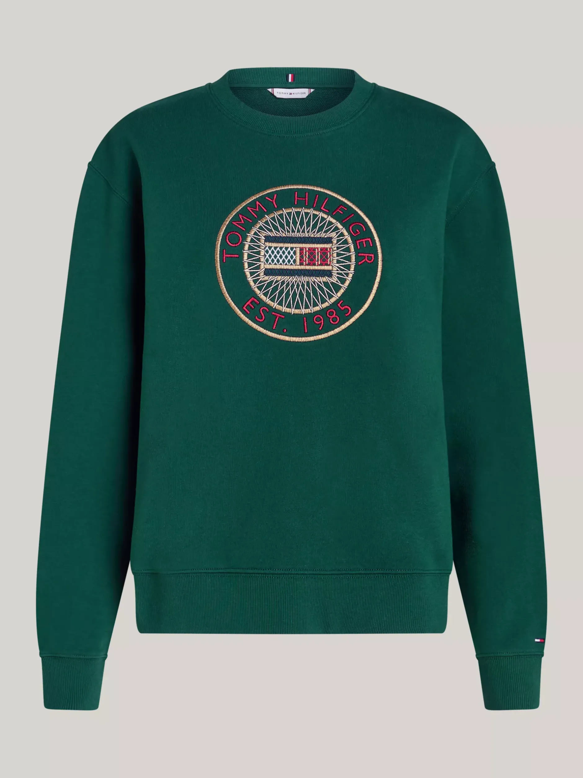 Bluzy Dresowe & Z Kapturem*Tommy Hilfiger Bluza Z Okrągłym Dekoltem I Wyszywanym Logo ORNAMENTAL GREEN