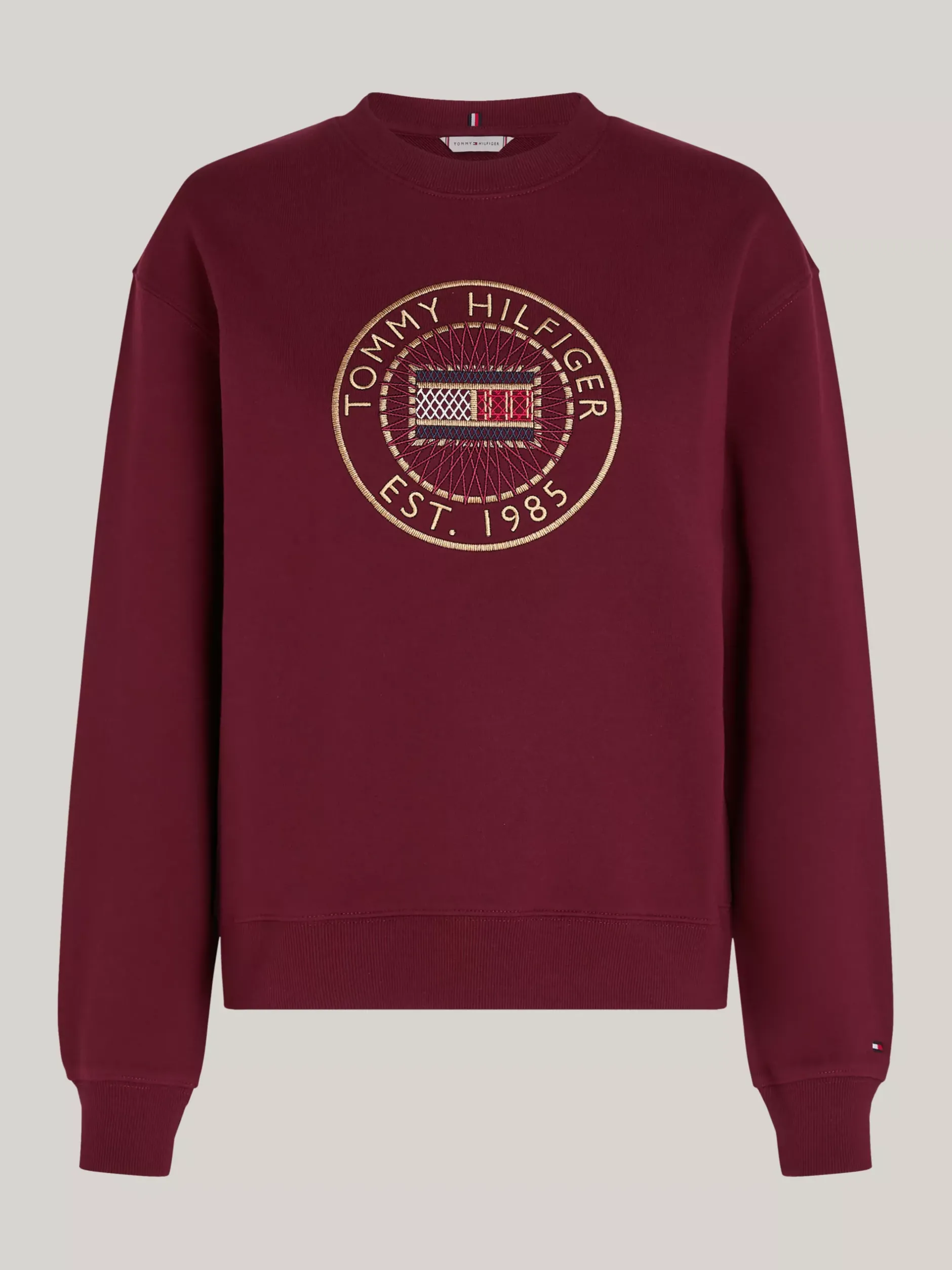 Bluzy Dresowe & Z Kapturem*Tommy Hilfiger Bluza Z Okrągłym Dekoltem I Wyszywanym Logo DEEP ROUGE