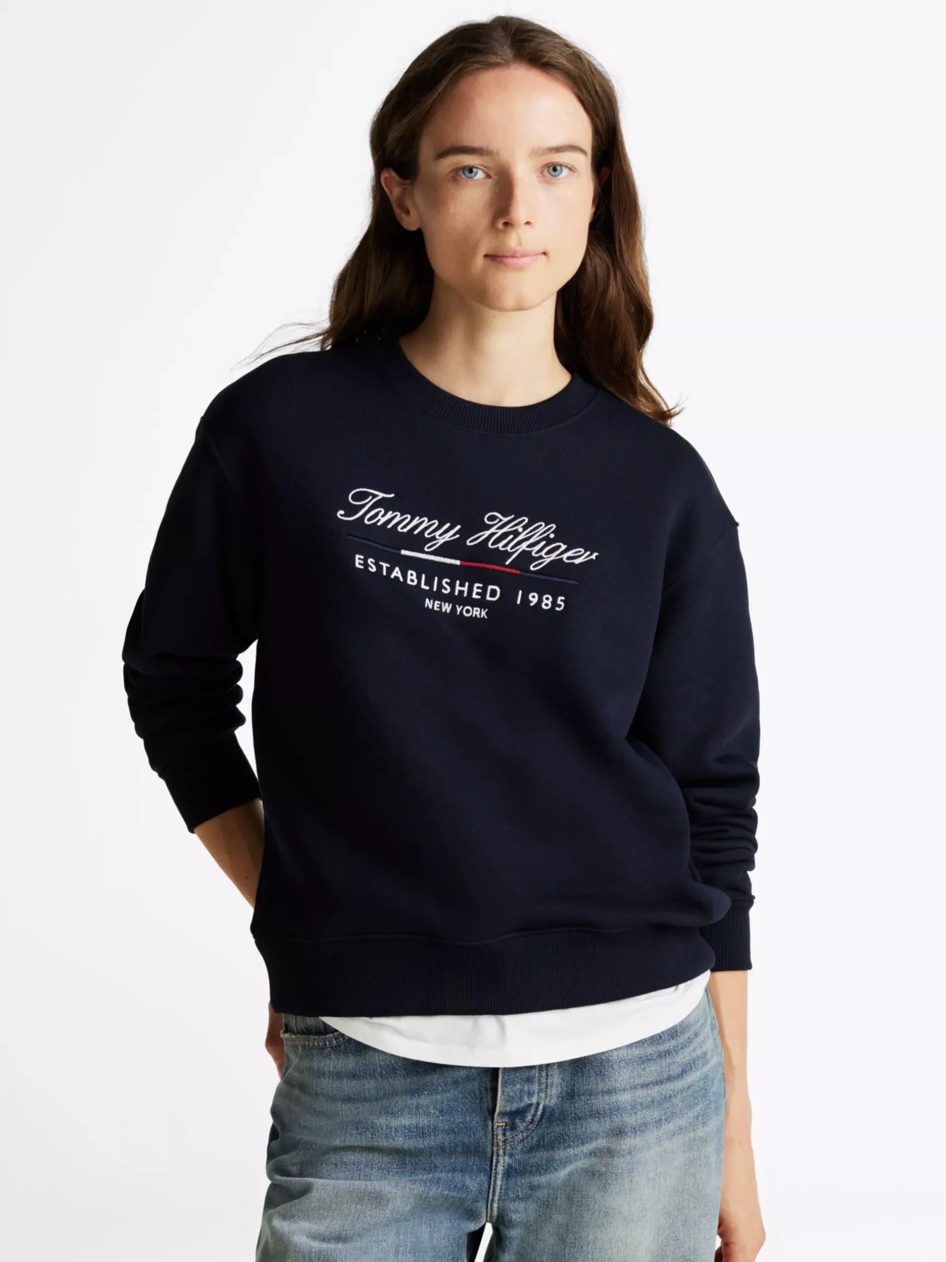 Bluzy Dresowe & Z Kapturem*Tommy Hilfiger Bluza Z Okrągłym Dekoltem I Logo DESERT SKY
