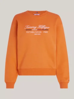 Bluzy Dresowe & Z Kapturem*Tommy Hilfiger Bluza Z Okrągłym Dekoltem I Logo AUTUMN ORANGE
