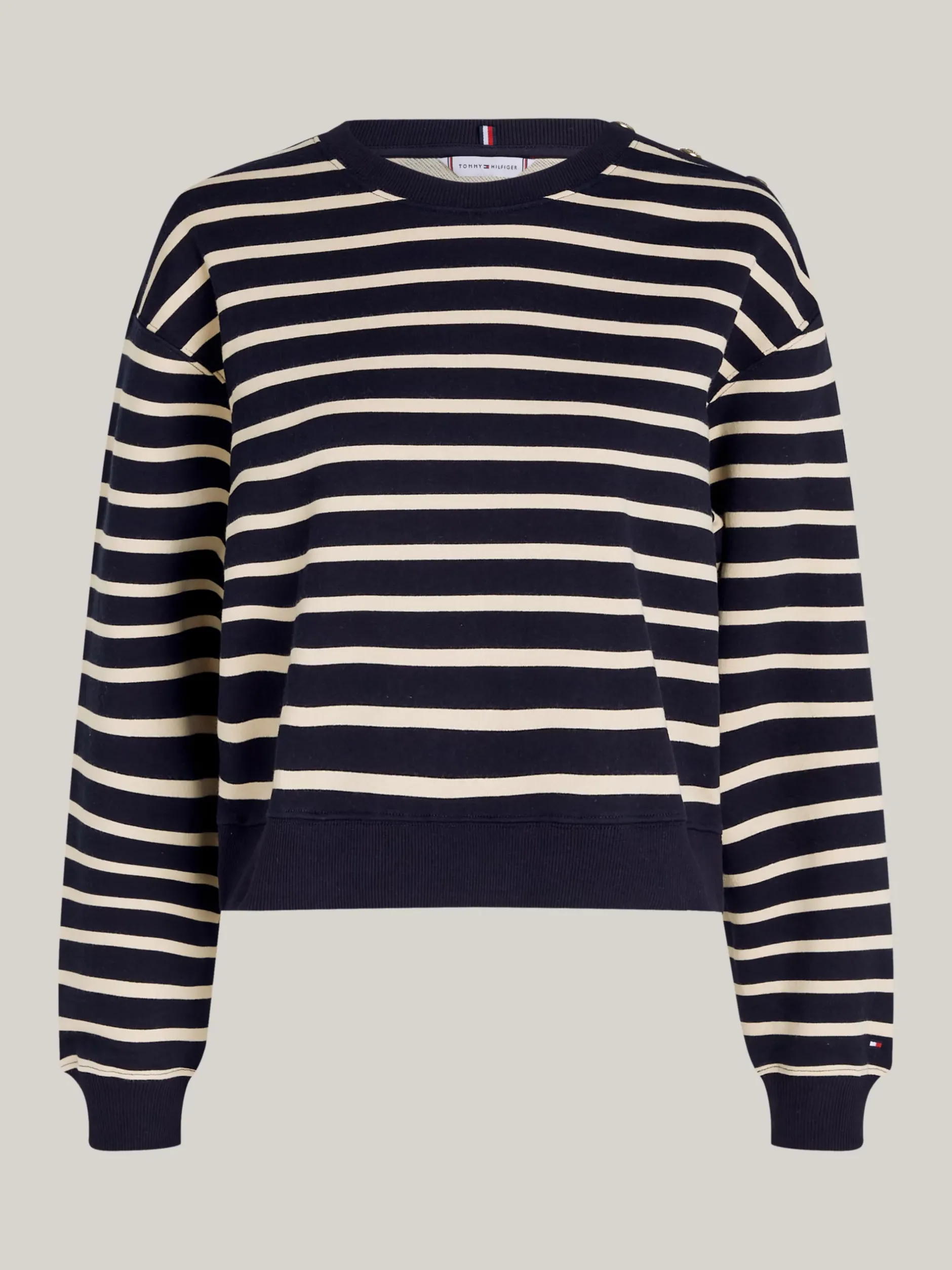 Bluzy Dresowe & Z Kapturem*Tommy Hilfiger Bluza Z Okrągłym Dekoltem I Guzikiem Na Ramieniu BRETON STP DESERT SKY/COUNTRY IVORY