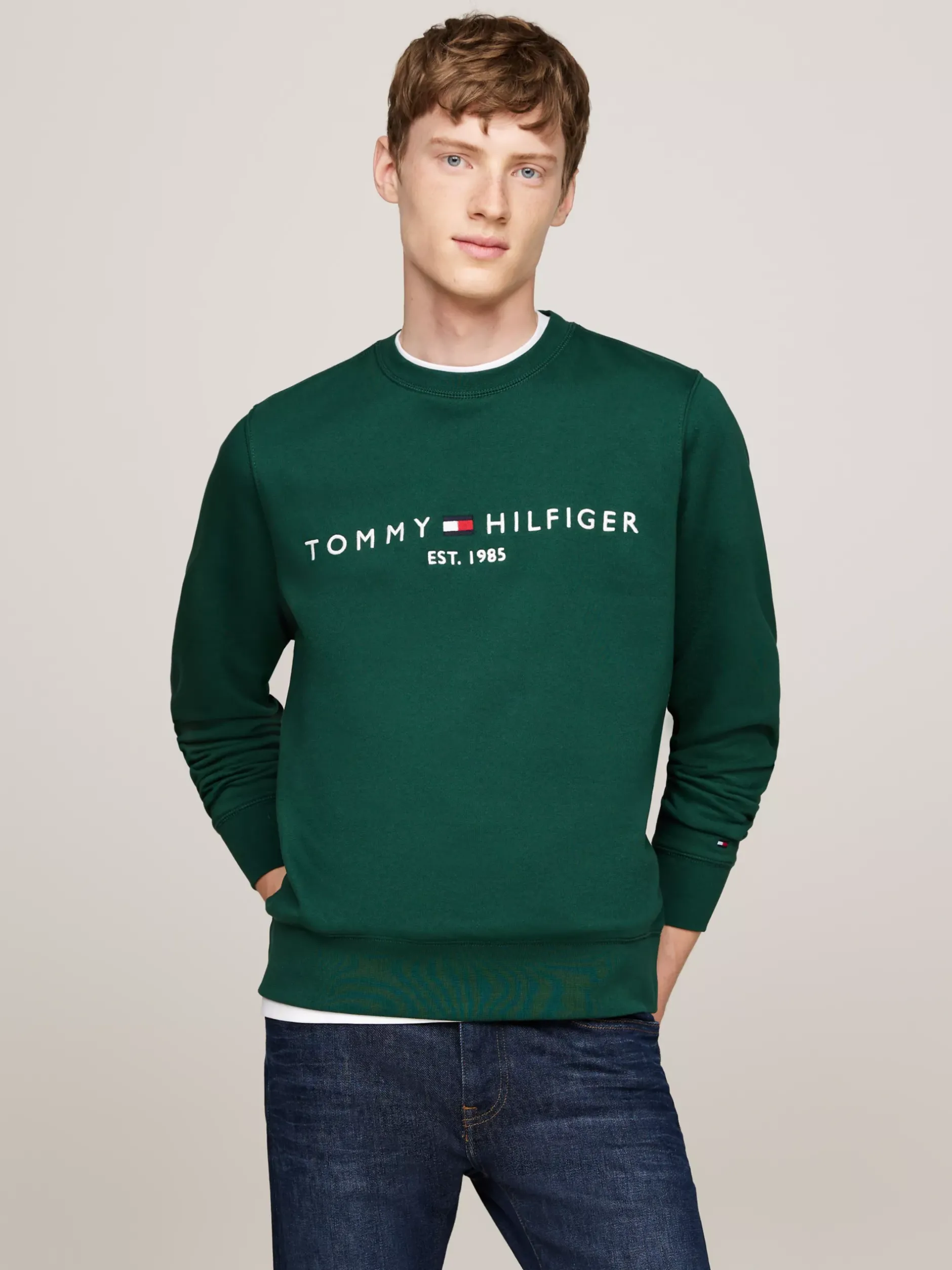 Bluzy Dresowe & Z Kapturem*Tommy Hilfiger Bluza Z Okrągłym Dekoltem Z Logo ORNAMENTAL GREEN
