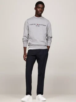Bluzy Dresowe & Z Kapturem*Tommy Hilfiger Bluza Z Okrągłym Dekoltem Z Logo MEDIUM GREY HEATHER