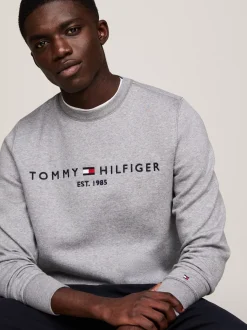 Bluzy Dresowe & Z Kapturem*Tommy Hilfiger Bluza Z Okrągłym Dekoltem Z Logo MEDIUM GREY HEATHER