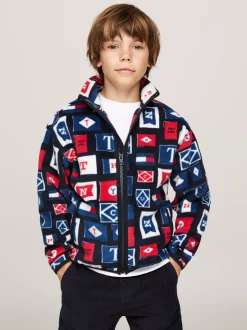 Bluzy Dresowe I Z Kapturem*Tommy Hilfiger Bluza Z Polaru Z Zapięciem Na Zamek BLUE BASE FLAGS ALLOVER