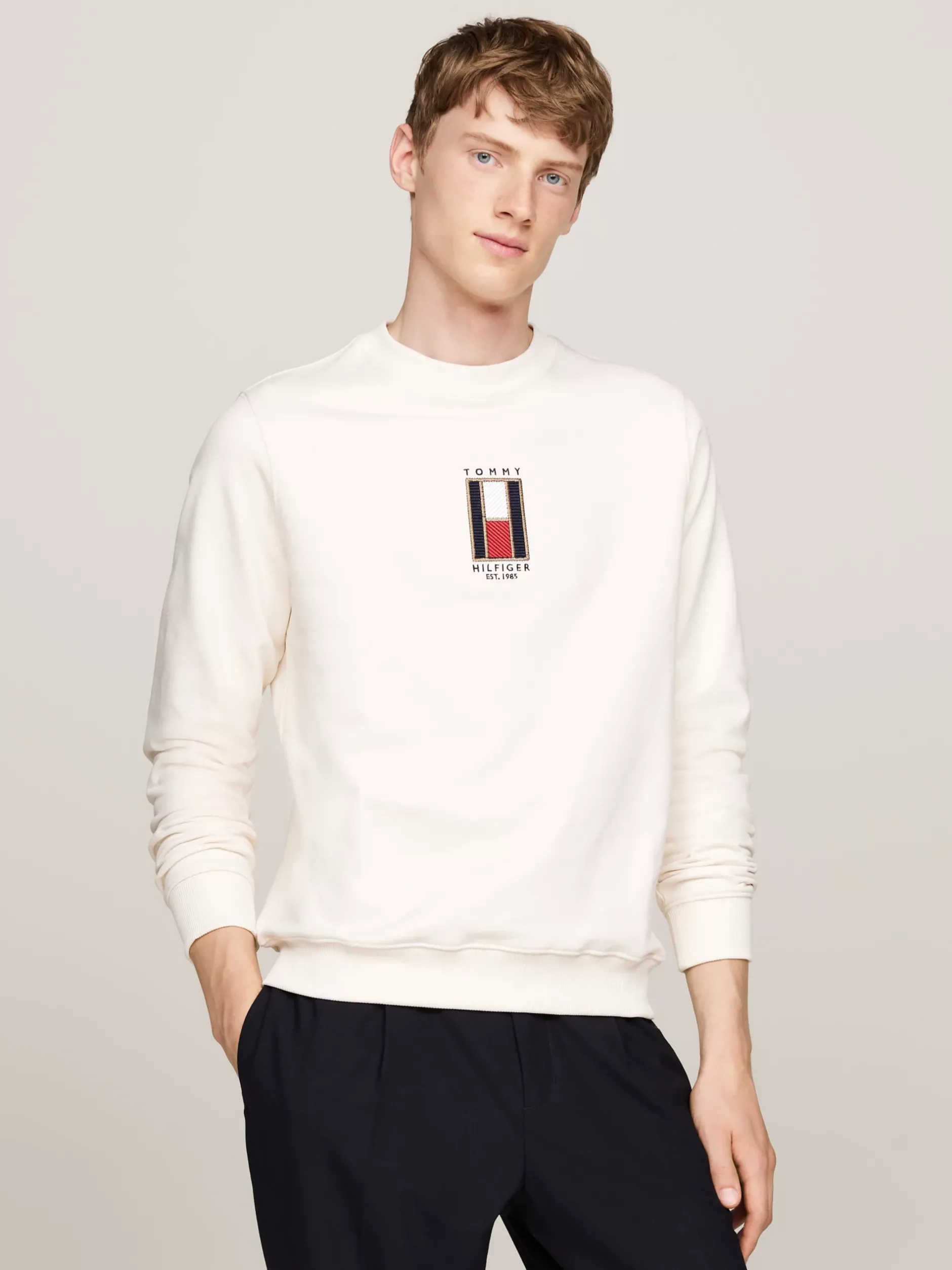 Bluzy Dresowe & Z Kapturem*Tommy Hilfiger Bluza Z Wyszywanym Pionowym Logo IVORY PETAL