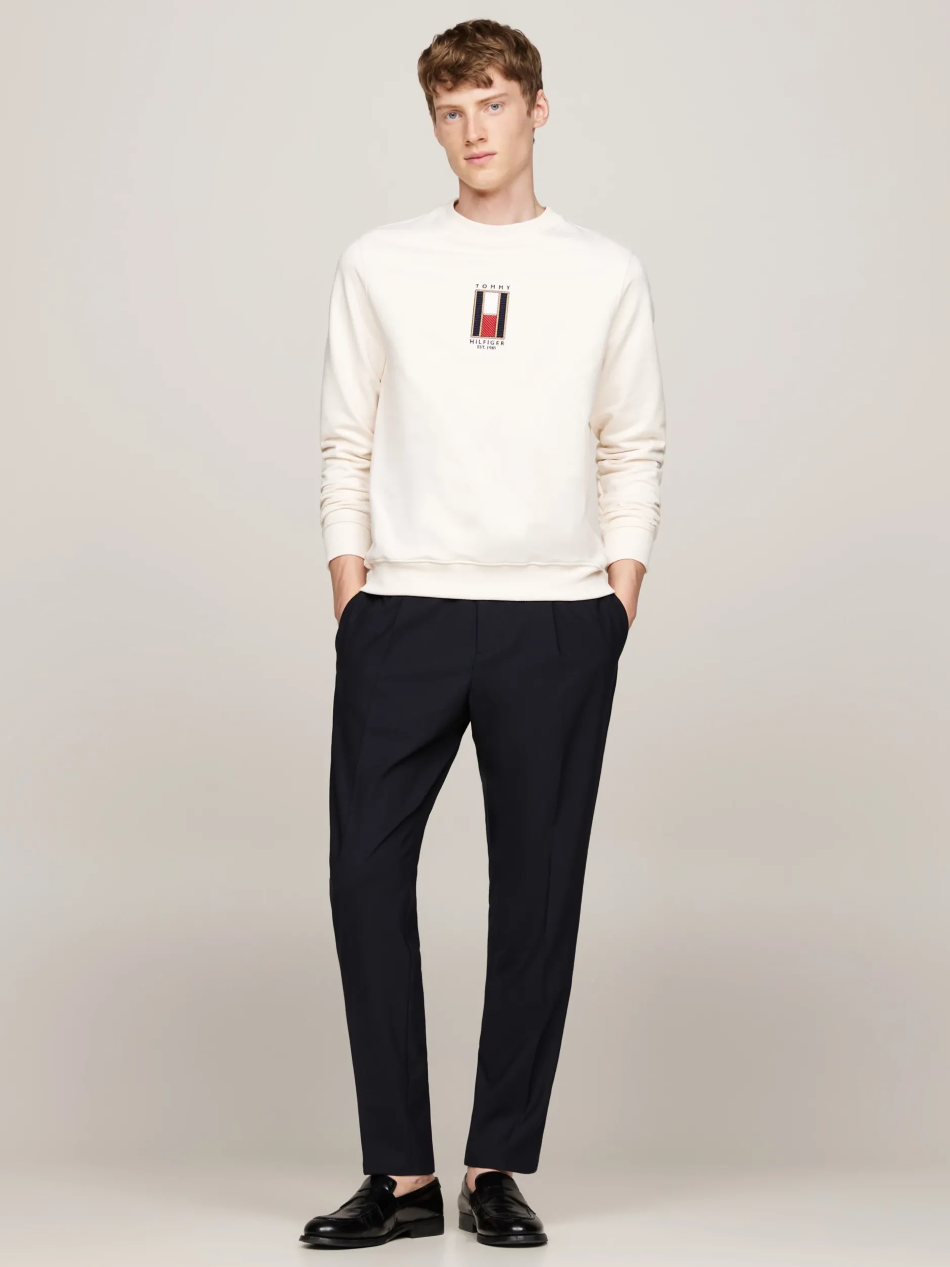 Bluzy Dresowe & Z Kapturem*Tommy Hilfiger Bluza Z Wyszywanym Pionowym Logo IVORY PETAL