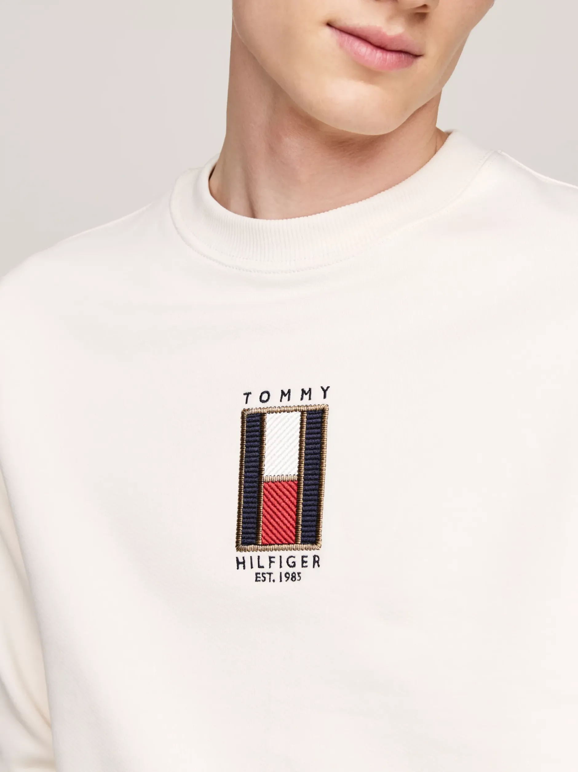 Bluzy Dresowe & Z Kapturem*Tommy Hilfiger Bluza Z Wyszywanym Pionowym Logo IVORY PETAL