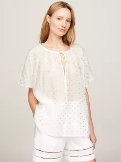 Koszule & Bluzki*Tommy Hilfiger Bluzka O Luźnym Kroju Z Metalicznym Haftem FIL COUPE WHITE/ GOLD