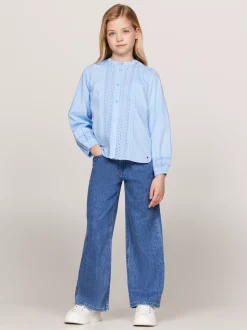 Topy I T-Shirty*Tommy Hilfiger Bluzka Z Haftem Angielskim O Luźnym Kroju VESSEL BLUE