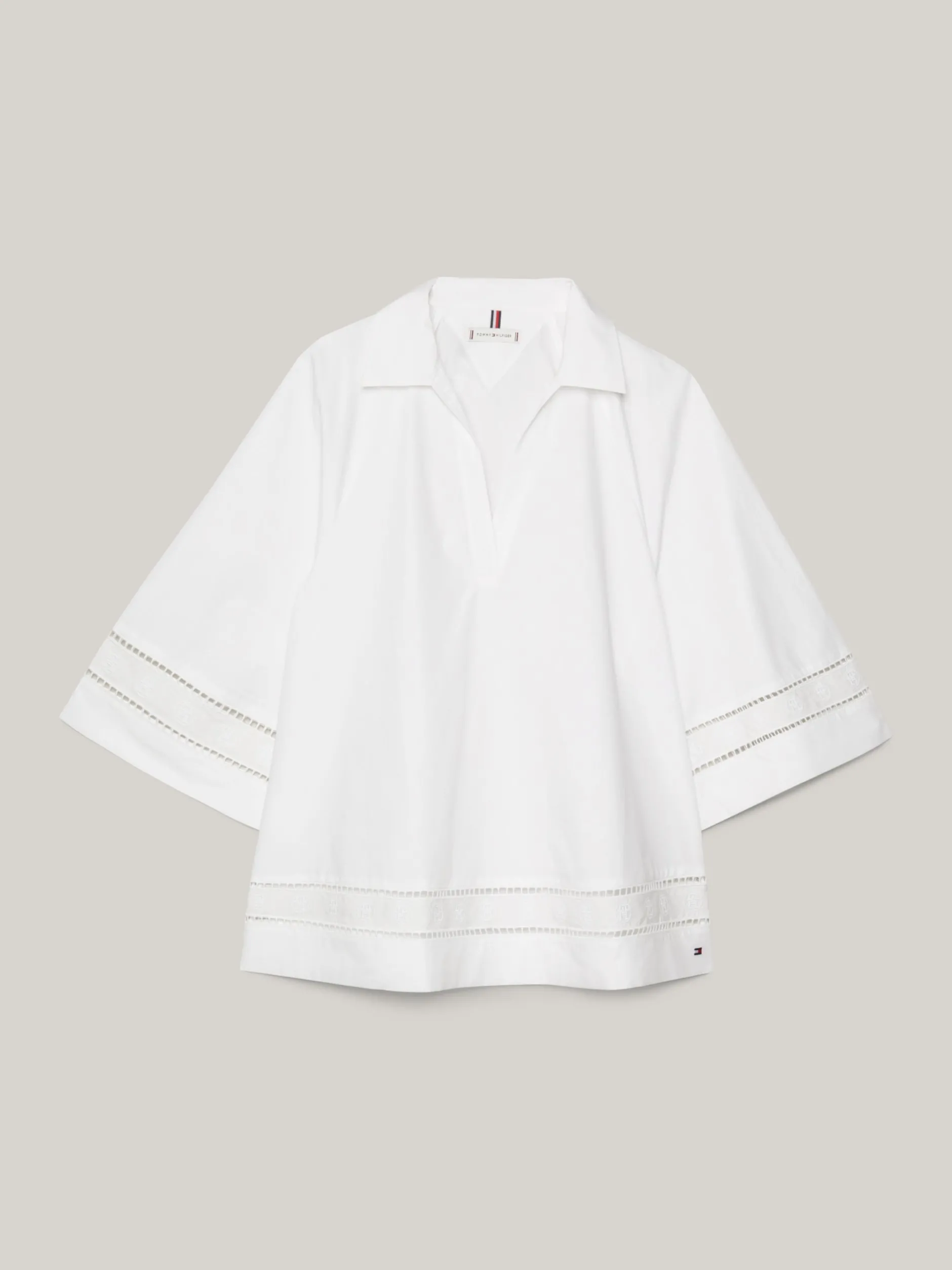 Koszule & Bluzki*Tommy Hilfiger Bluzka Z Haftem Angielskim I Monogramem TH TH OPTIC WHITE