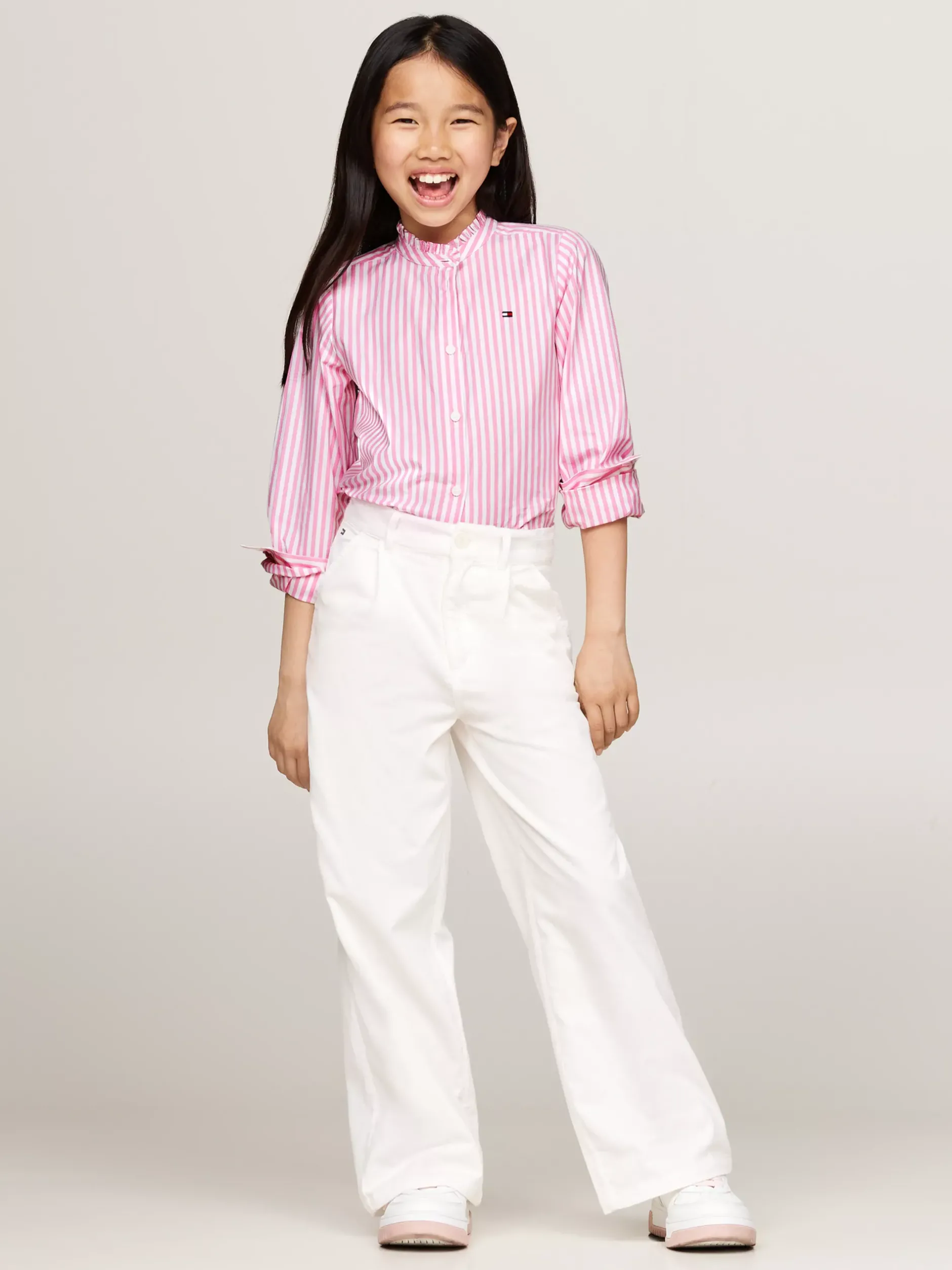 Topy I T-Shirty*Tommy Hilfiger Bluzka Z Kołnierzykiem Z Falbanką PINK / OPTIC WHITE